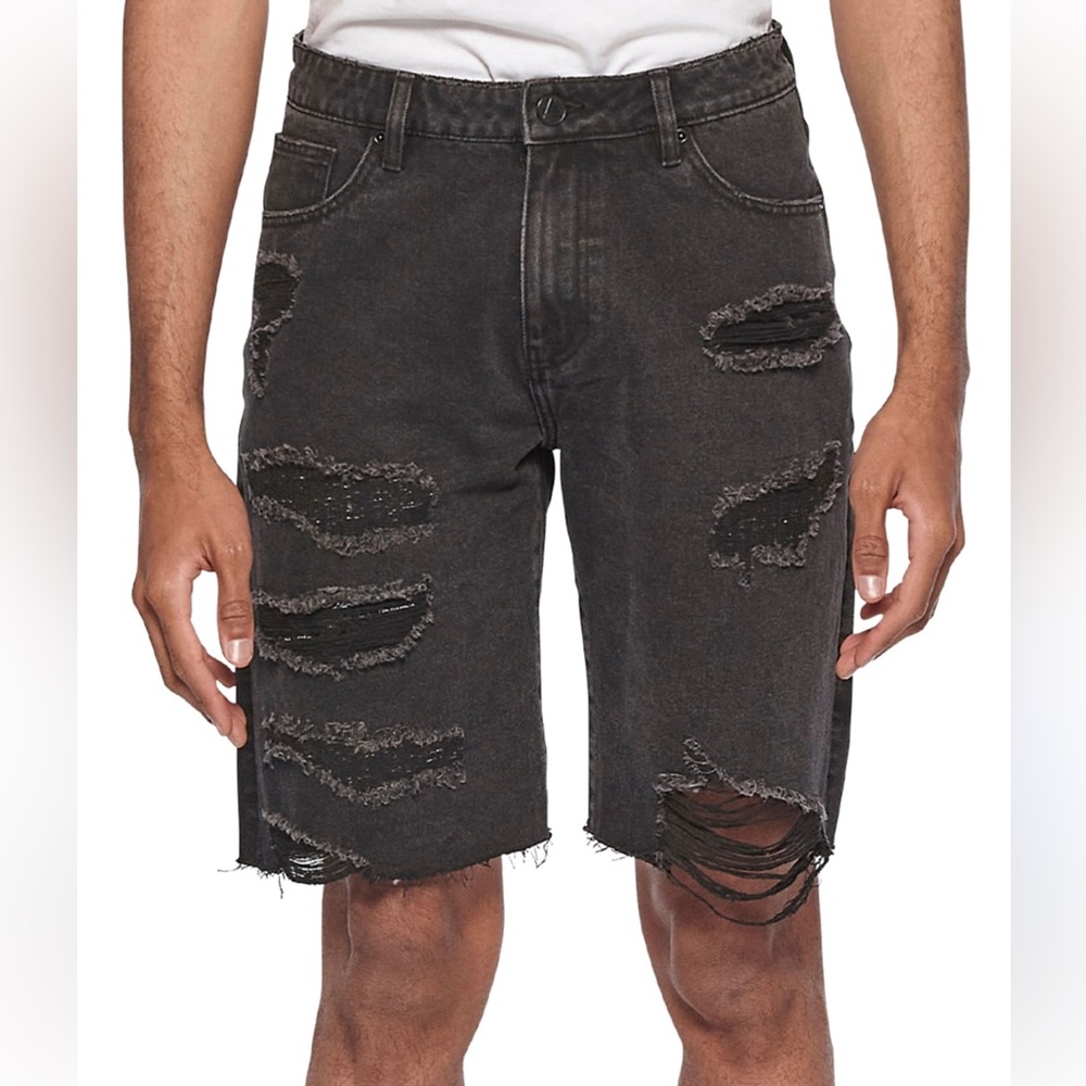 Elevenparis Men's Distressed Black Denim Shorts - 32 Ripped